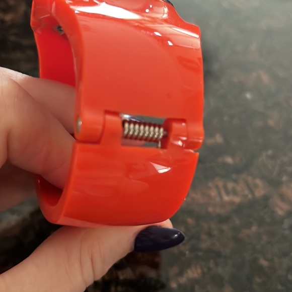 Quartz Japan Movement Unique Orange Acrylic Plastic Hinge Thick Cuff Watch - Picture 8 of 9